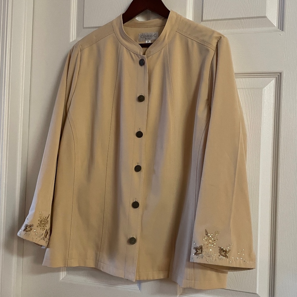 Conrad C Woman Tan Button Down Jacket Long Sleeves Stretch *Altered* Plus Sz 20